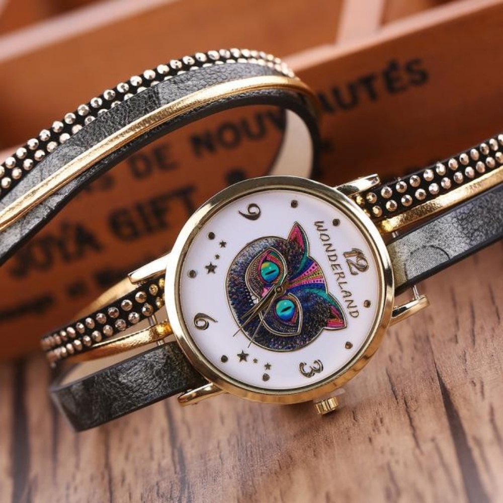 Cheshire Cat Leather Wrap Bracelet Watch - Picture 3 of 3